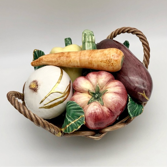 Kintsugi Italian Pottery Vegetable Basket Majolica Gold Crack Art Gift Italy MCM - Picture 10 of 16